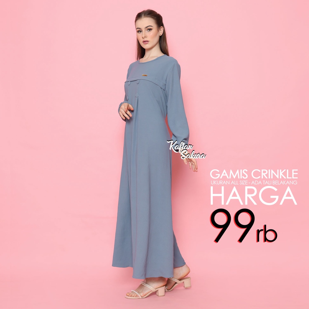 Gamis Wanita Muslim untuk Pesta Kondangan Lebaran Terbaru Gamis Crinkle Krinkel Premium Airflow Long Maxi Dress all size jumbo tali pinggang warna taro wardah hitam putih