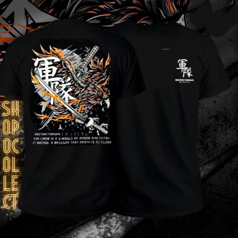 NEW PRODUCT A97 Baju Kaos T-shirt Pria SamuraiElang Hitam Terbaru Distro Lengan Pendek Motif Sablon 