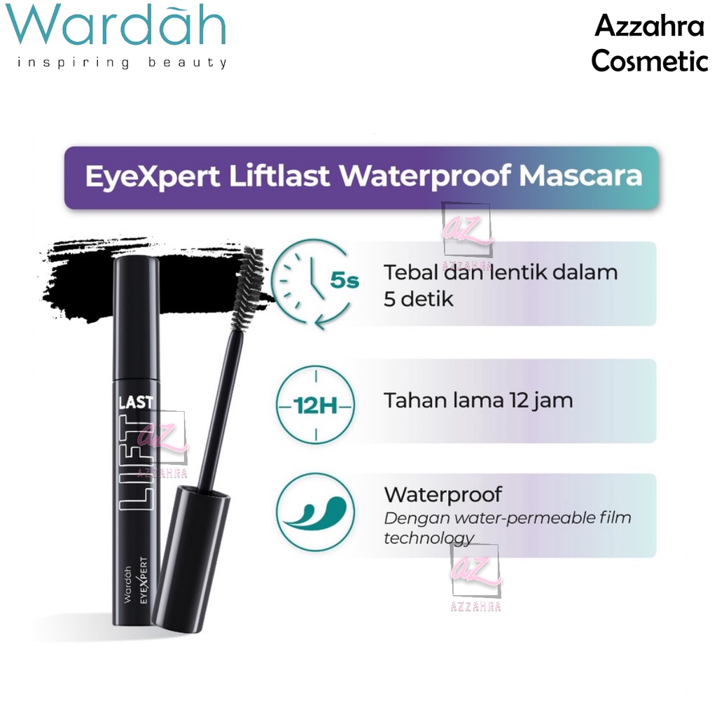 Wardah EyeXpert Liftlast Waterproof Mascara 8ml Lentik Dalam 5 Detik, Tahan Lama 12 Jam