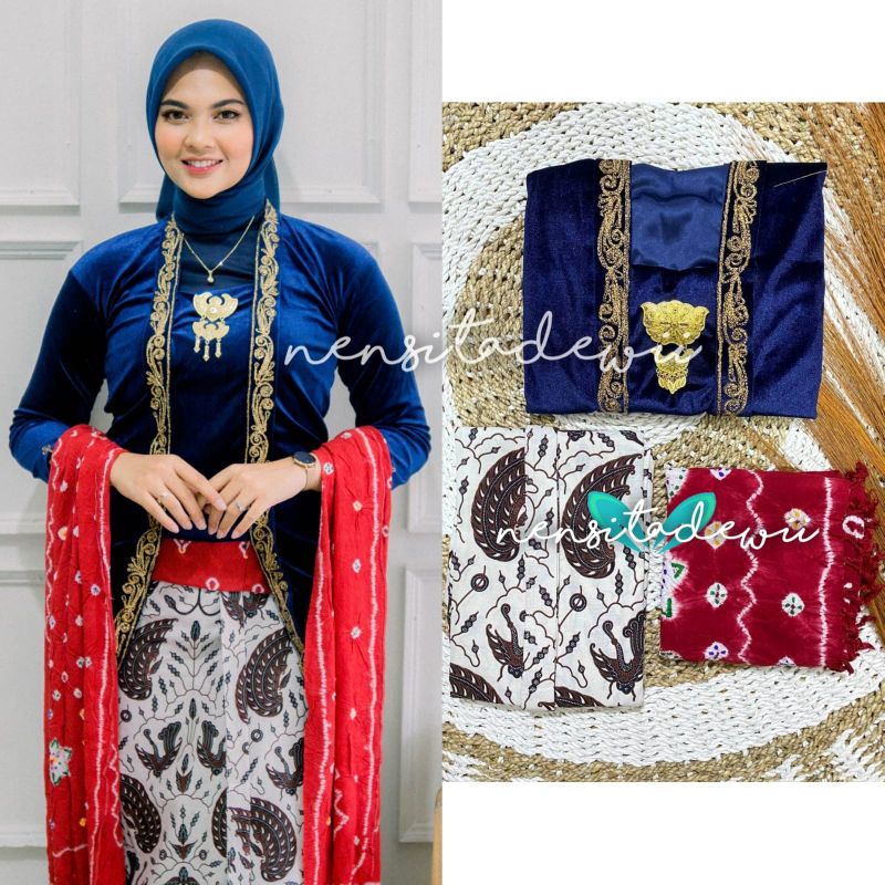 [1 Set, LN02C] Kebaya Panjang, Jarik Instan + Selendang Jumputan / Model Pramudita