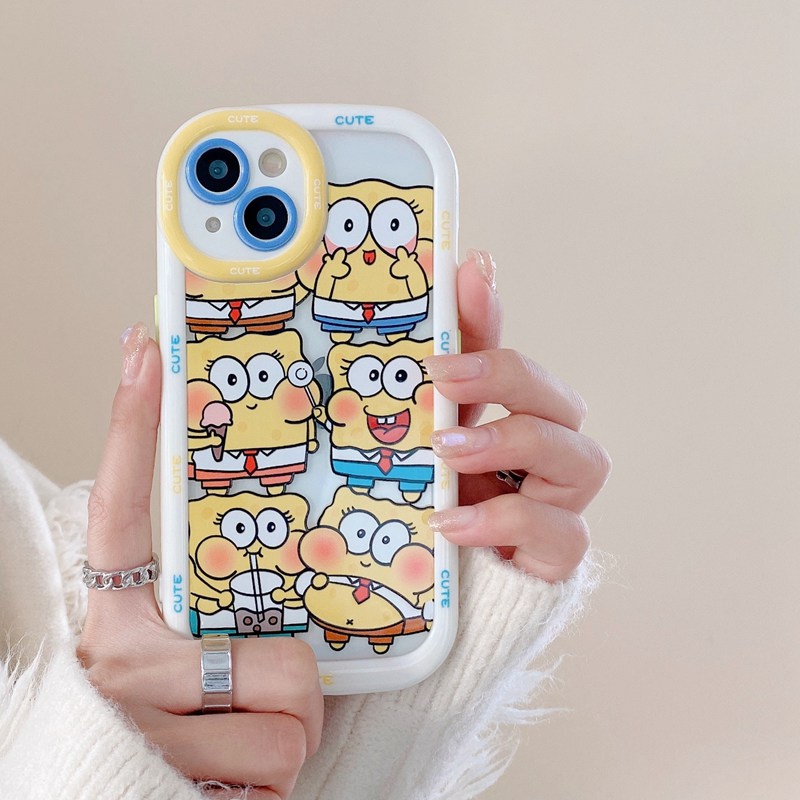 Puff Case iPhone 11 12 13 14 Pro Max 14 Plus Cute Patrick Star Spongebob Soft Phone Case Cartoon Anime Girls Fashion