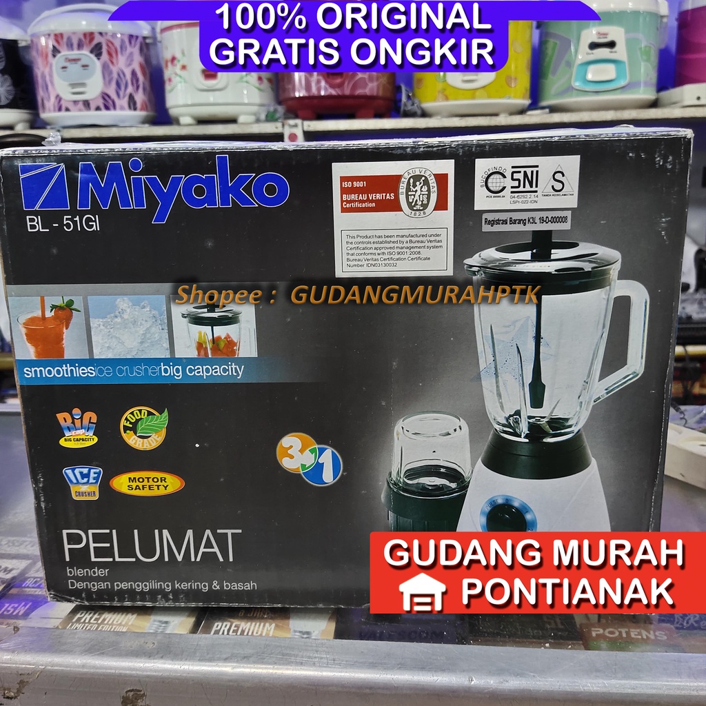 Miyako Blender BL-51 GI - 1.5 Liter Pelumat JUMBO MESIN KUALITAS PREMIUM JAMIN AWET DAN KUAT BAHAN KACA GLASS penghancur es batu