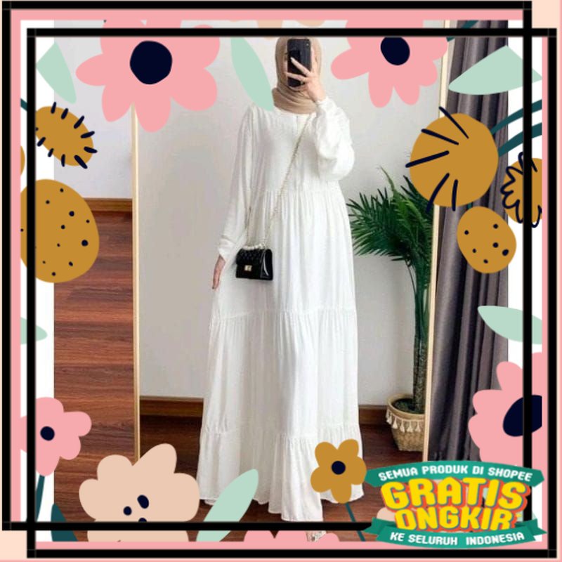 Gamis hanum dress rayon polos LD 110-120 gamis jumbo model terbaru / newmodel