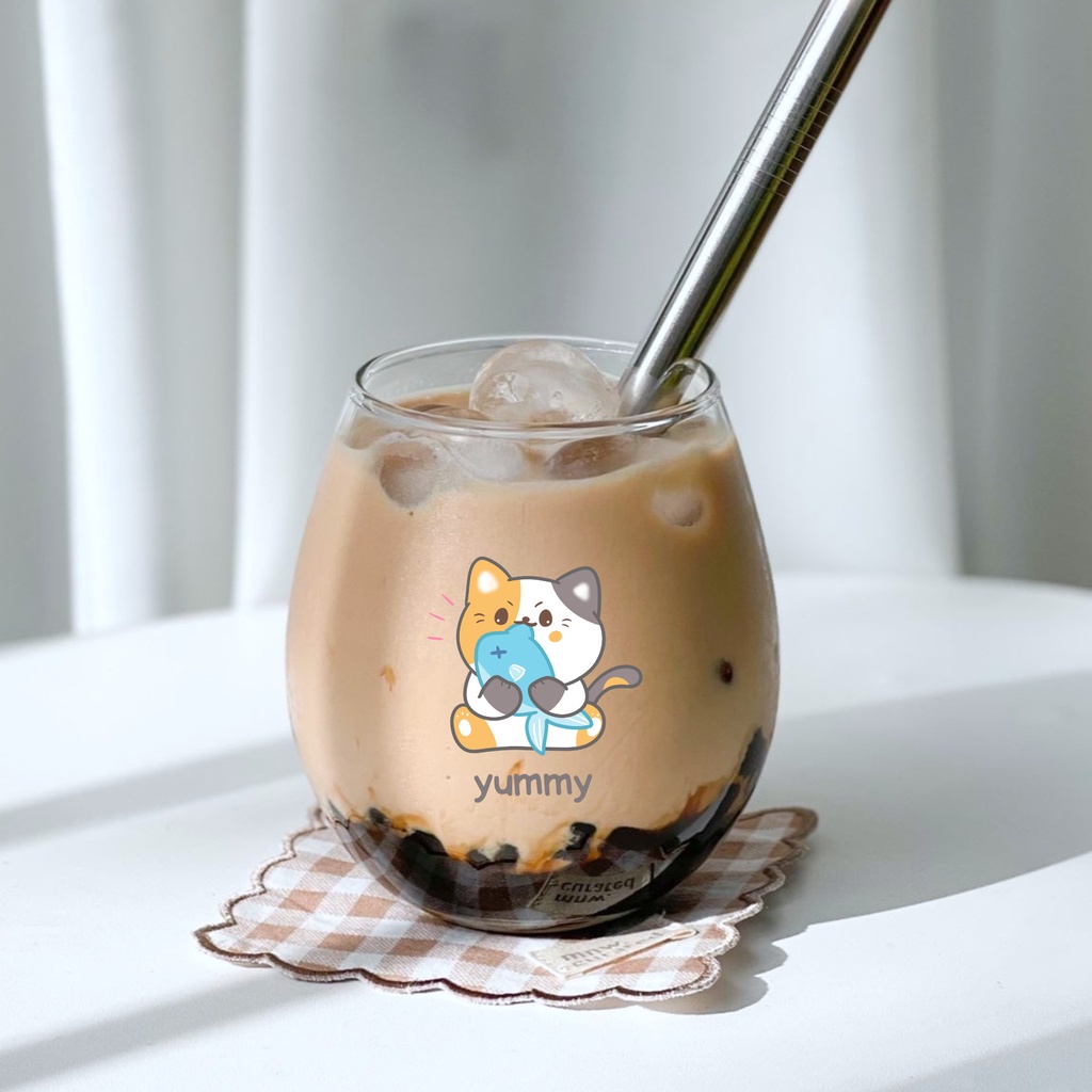 Jual Cute Cat Bubble Ball Glass Gelas Kaca Transparan Estetik Gelas Minum Korea Aesthetic 8810