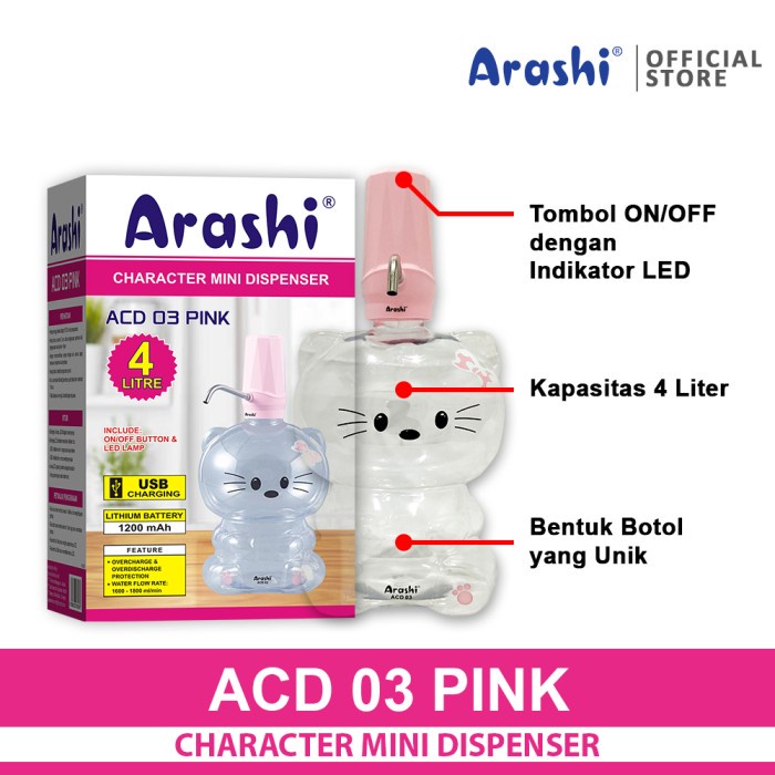 Dispenser Mini Arashi Kapasitas 4 Liter | Pompa Galon Portable bisa Lampu Meja