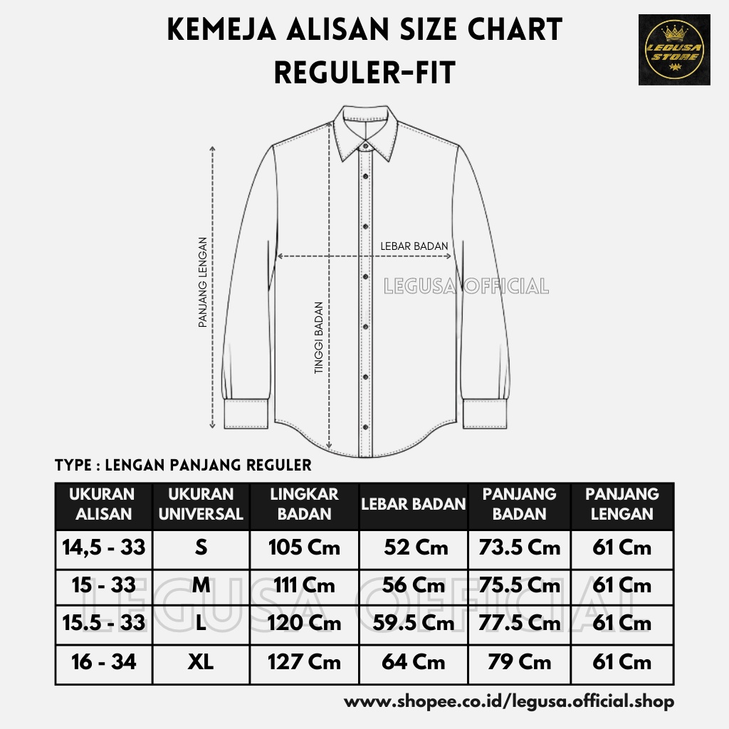 Kemeja Alisan Lengan Panjang Kemeja Formal Pria Alisan REGULER Original Polos