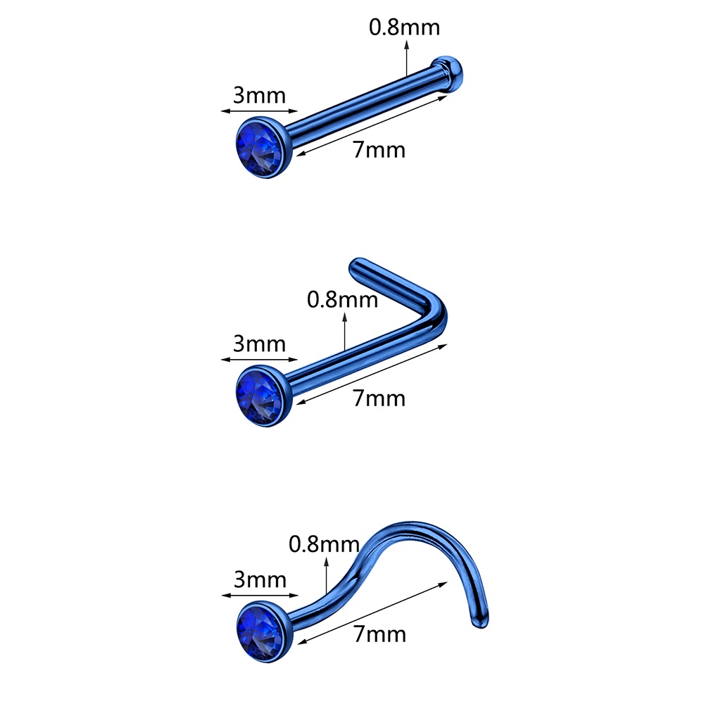 1pc 1.5/2/2.5/3mm Ruond Kristal Hidung Tindik Stainless Steel Warna Hidung Bentuk S Hypoallergenic Hidung Tindik