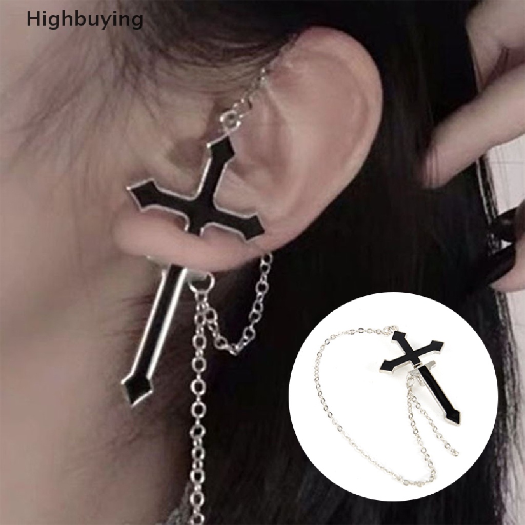 Hbid Anting Hitam Salib Drop Untuk Remaja Vintage Rock Rantai Panjang Wanita Earrings Glory