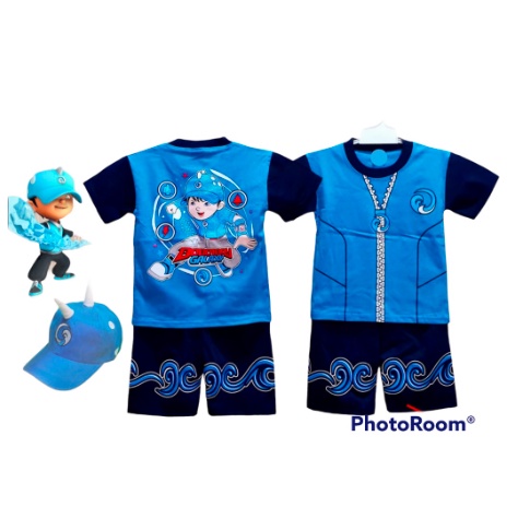 BAJU KOSTUM ANAK BOBOIBOY AIR GRATIS TOPI / SETELAN BAJU ANAK BOBOIBOY AIR GRATIS TOPI KE128