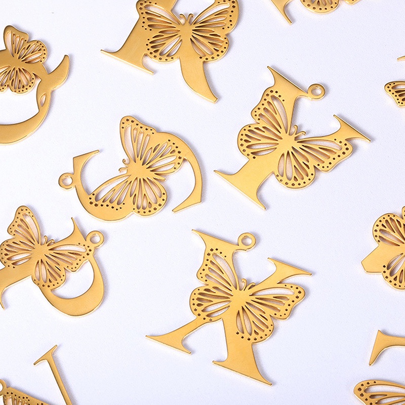 Kalung Huruf Kupu-Kupu Besar Dainty Warna Emas Untuk Wanita Gadis Perhiasan Rantai Stainless Steel Kalung Liontin Inisial