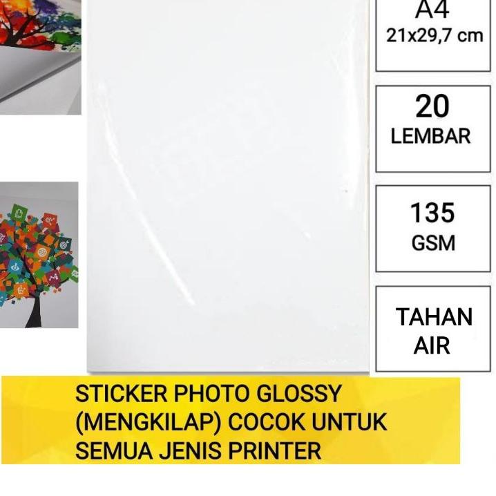 

ANA560 INKJET STICKER glossy mengkilap A4 isi 20 lembar/kertas stiker foto mengkilap ||
