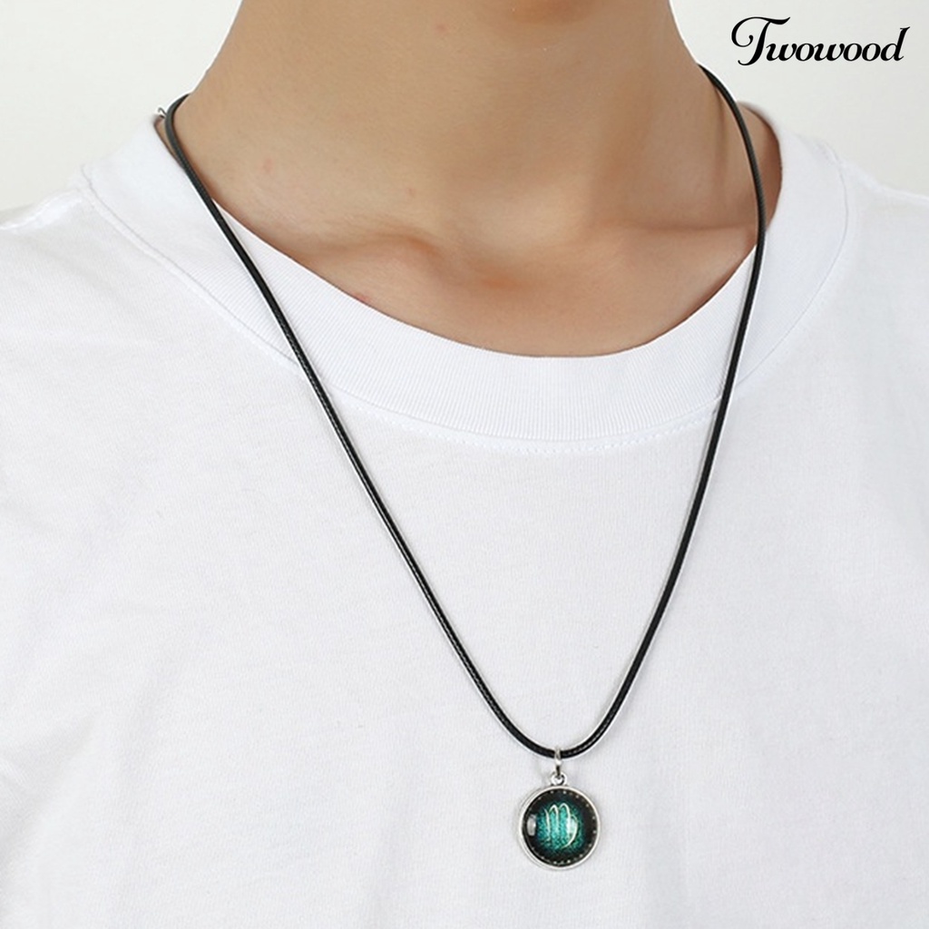 Twowood Horoskop Liontin Kalung Dengan Rantai Dipanjangkan Berdandan Hypoallergenic Bercahaya 12rasi Kalung Fashion Perhiasan