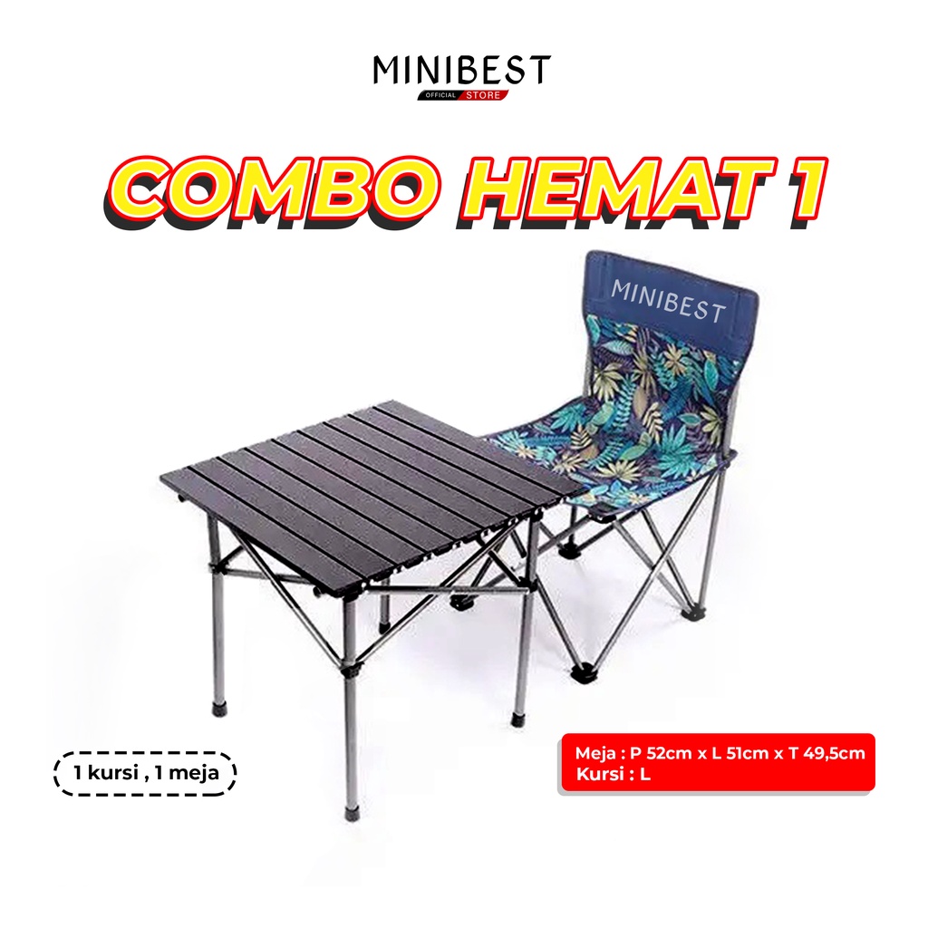 MINIBEST Paket Combo Hemat 1 Set Kursi  &amp; Meja Lipat Camping Kursi Lipat Outdoor Portable