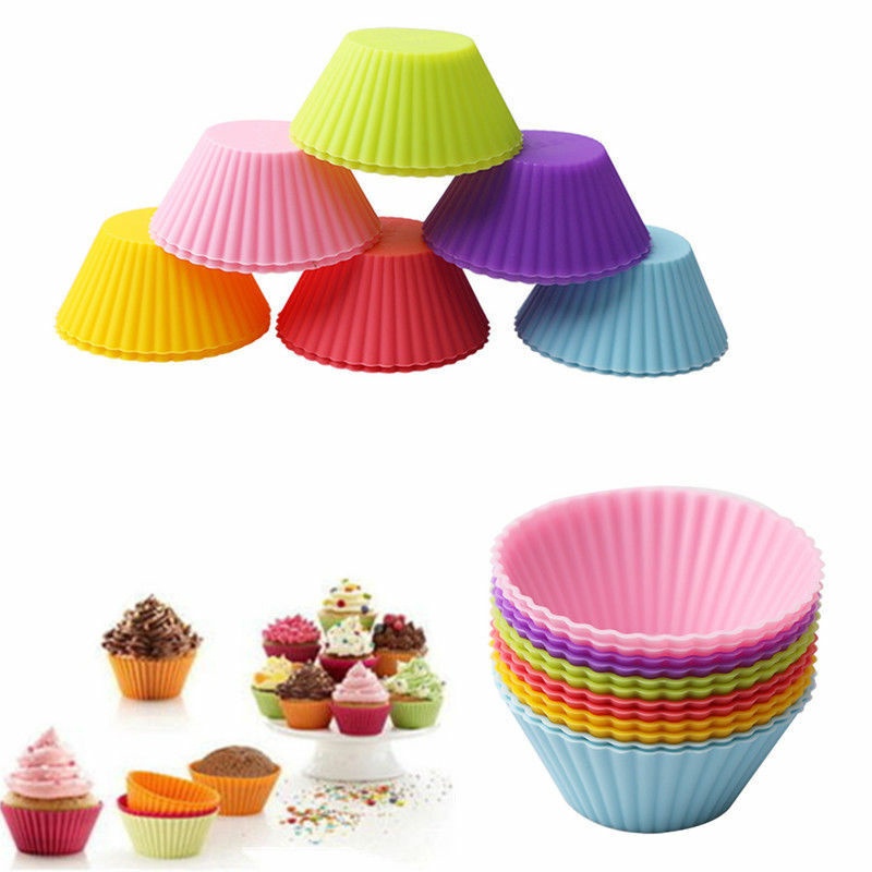 12pcs Cetakan Cupcake / Muffin / Cokelat / Dessert Bahan Silikon Warna Acak