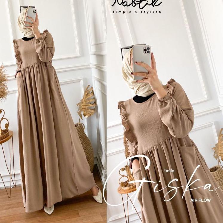 Murah Meriah GAMIS CRINGKEL GISKA DRESS MAXY READY BAHAN CRINGKEL AIRFLOW POLOS BUKAN BAHAN URAGIRI