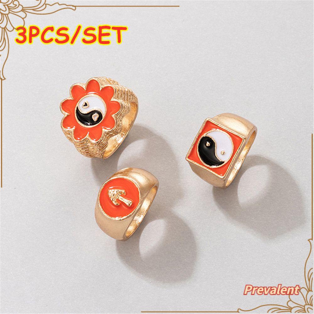 Preva 3Pcs Cincin Jari Fashion Perhiasan Cinta Hati Akrilik Resin Enamel