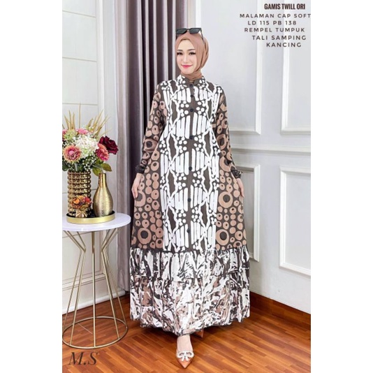 Gamis Batik Cap Twill Ori Motif Exclusive Busui Friendly Kancing Depan Model Rempel Bawah Susun Tump