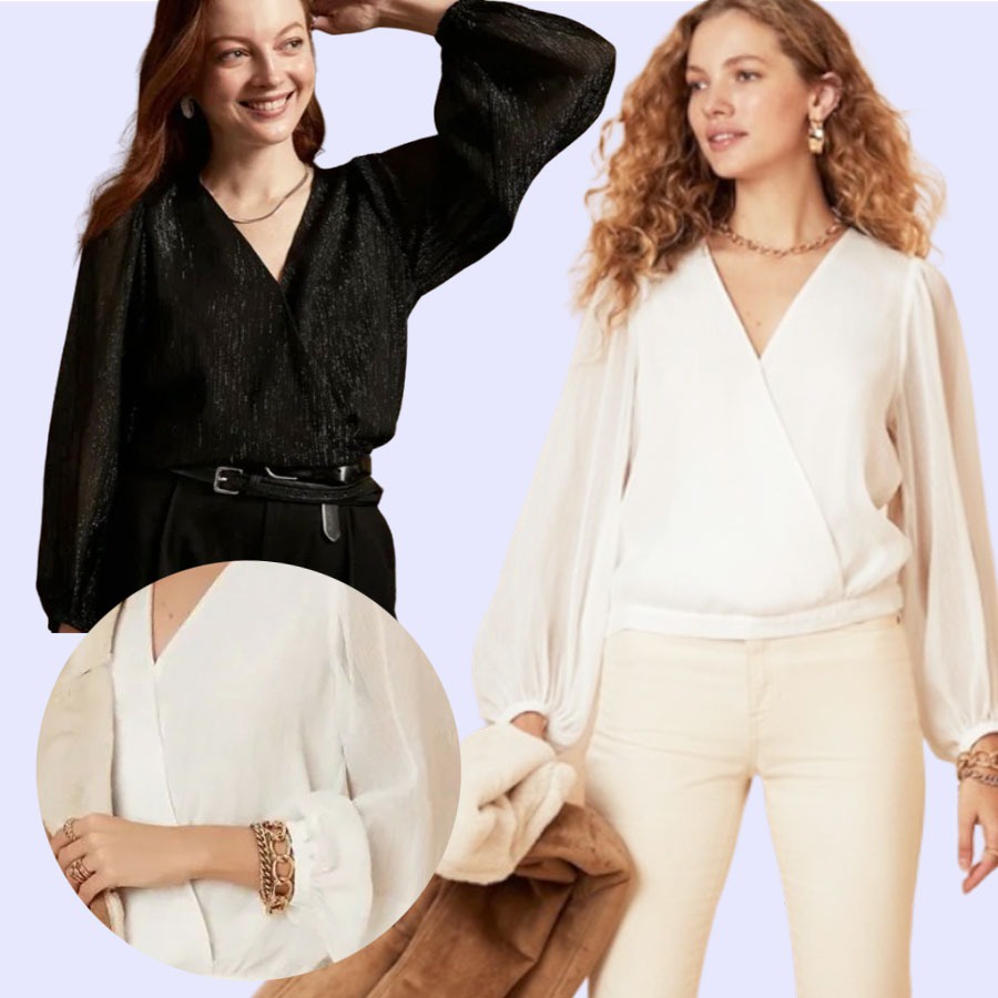 LOVEMECORNER BANANAREPUBLIC BREP WRAP BLOUSE WANITA LENGAN PANJANG MOTIF WRAP BLOUSE POLOS WANITA BA