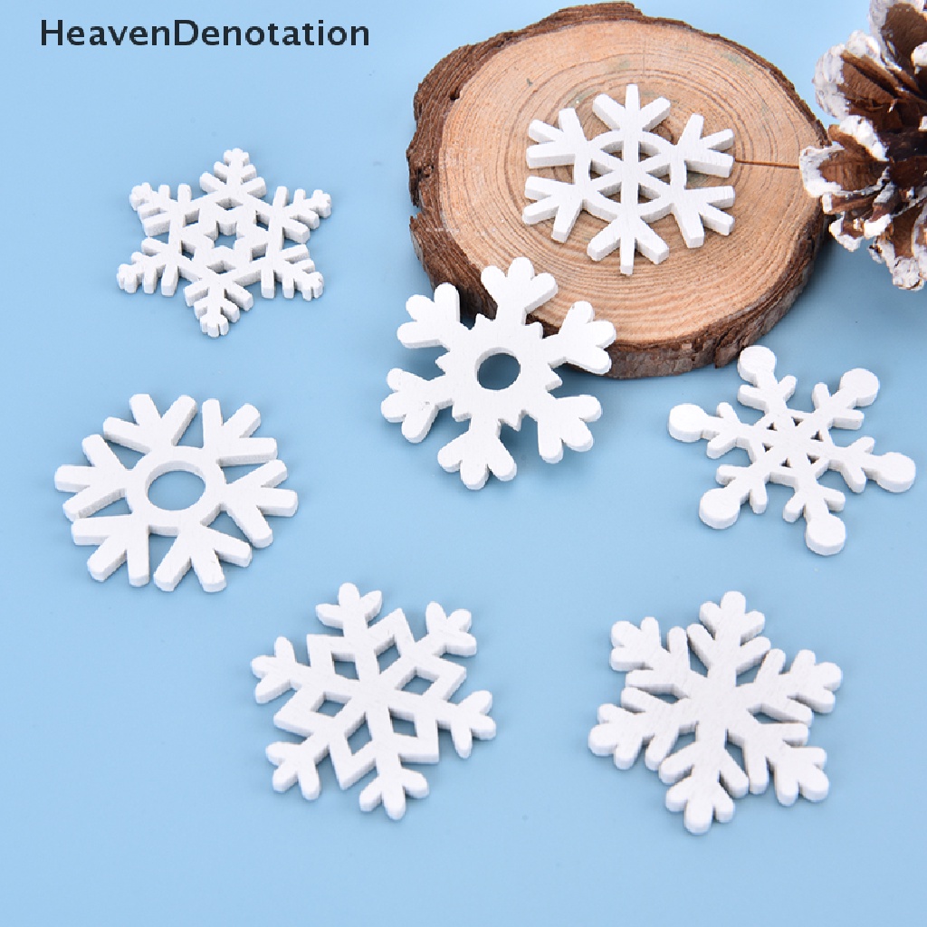 [HeavenDenotation] 50pcs Mix Shape White Snowflakes Christmas Ornaments Xmas Wood Pendants HDV