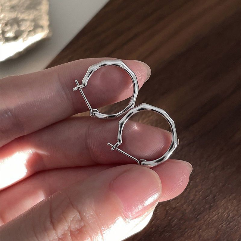 Kami Bunga Minimalis s925 Perak Polos Logam Hoop Anting Untuk Wanita Pria Chic Lingkaran Bulat Anting-Anting Sederhana Fashion Telinga Perhiasan Aksesoris