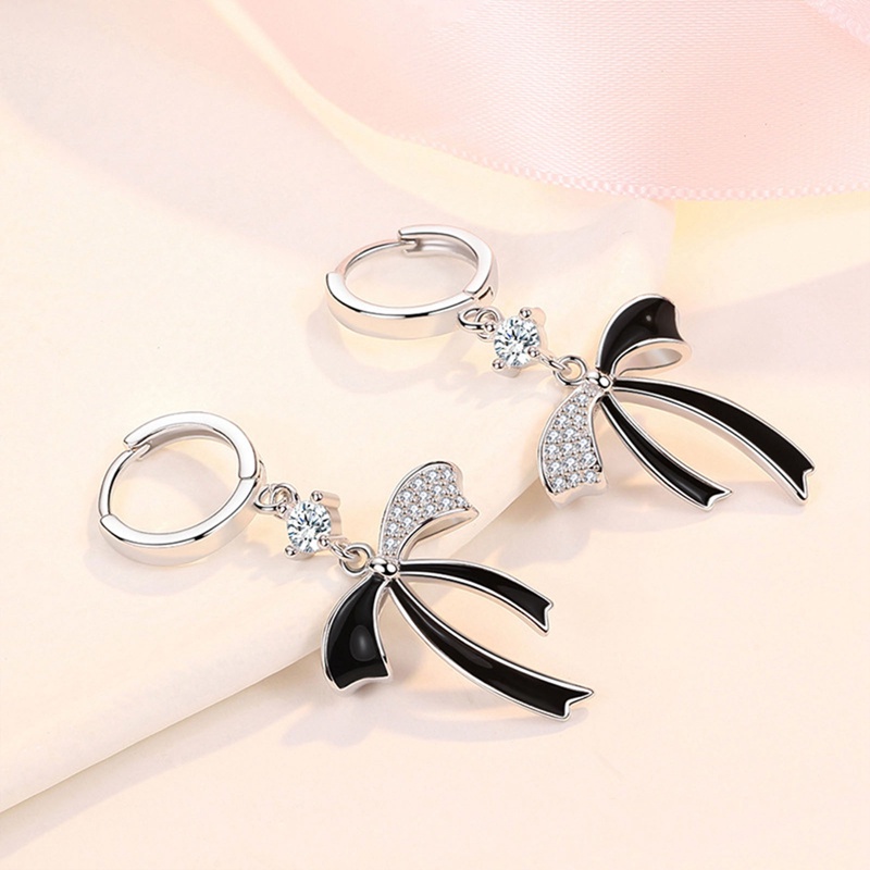 Anting Perak925 Needle Zircon Cute Bow Drop Untuk Wanita Trendi Perhiasan Hadiah Gadis