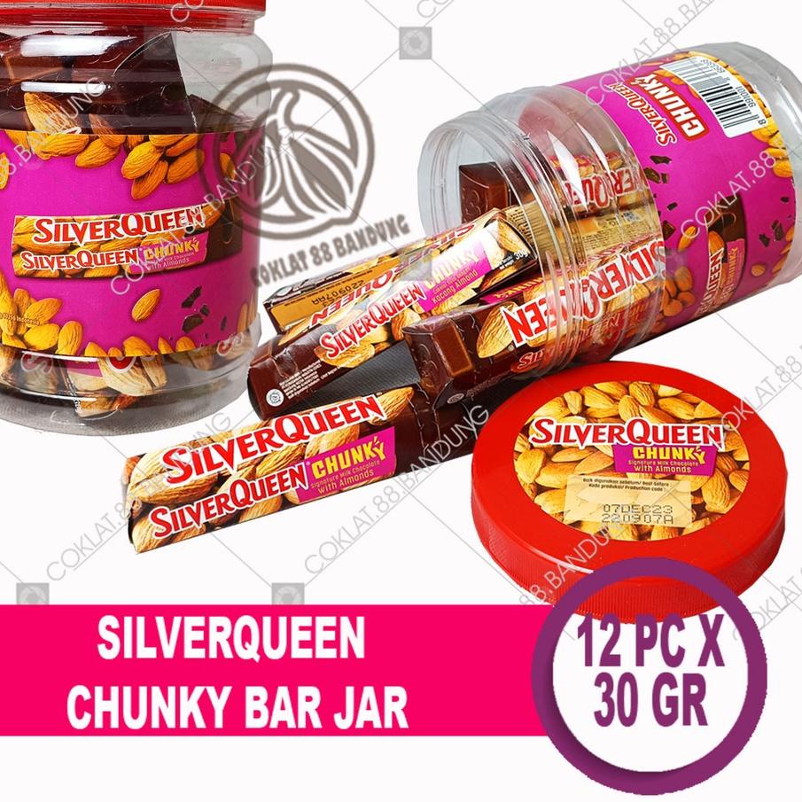 

➤ Coklat SIlverQueen Chunky Bar 30gr X 12 pcs Jar Toples, Cokelat SIlver Queen Chungky Bar 30 gr Isi 12pcs Box Almond Cashew 30 gram X 12 Batang ➣