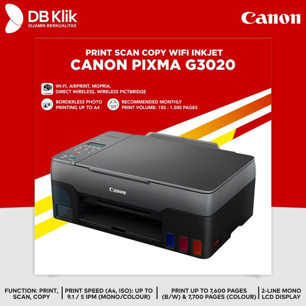 Printer CANON PIXMA G3020 Print Scan Copy Wifi Inkjet - CANON G3020