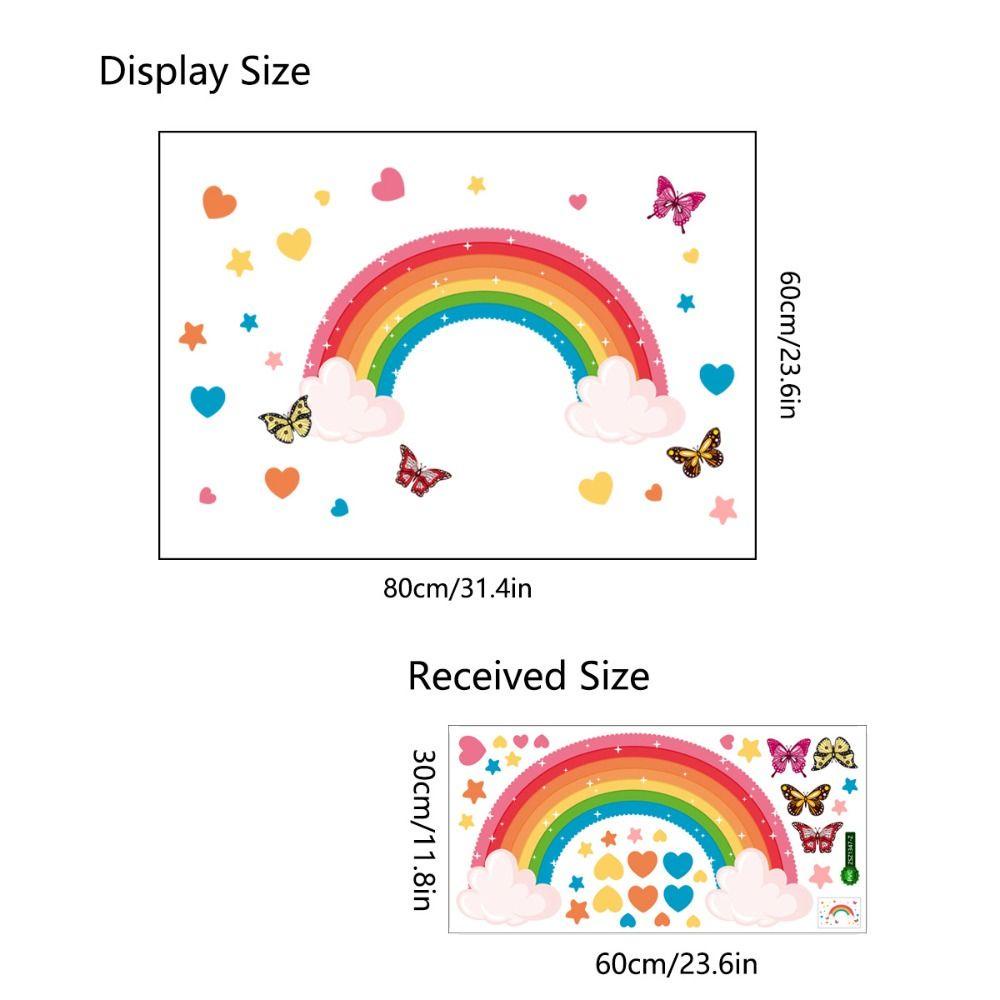 [Elegan] Pelangi Stiker Dinding Tahan Air Removable Hand-painted Art Mural Self-adhesive Tahan Air Untuk Anak-Anak Perempuan Kamar Tidur Latar Belakang Dekorasi Dinding Kupu-Kupu Stiker