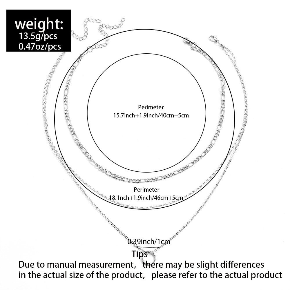 Kepribadian Kecil Multi-layer Fashion Sederhana Hip-hop Cincin Lingkaran Kalung Dua Set Kalung Dilipat2