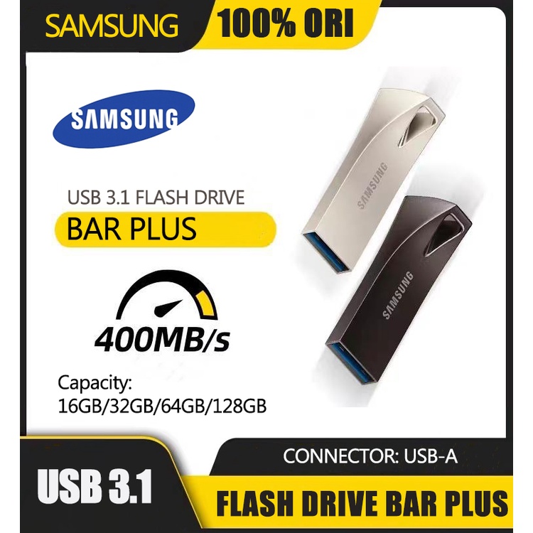 Samsung Flash Drive BAR Plus 16GB/32GB/64GB/128GB 400MB/s Samsung  Metal Mini Pen Drive Pendrive Memory Stick Storage MINI Samsung Metal U Disk USB 3.1 High Speed Reading Memory Stick