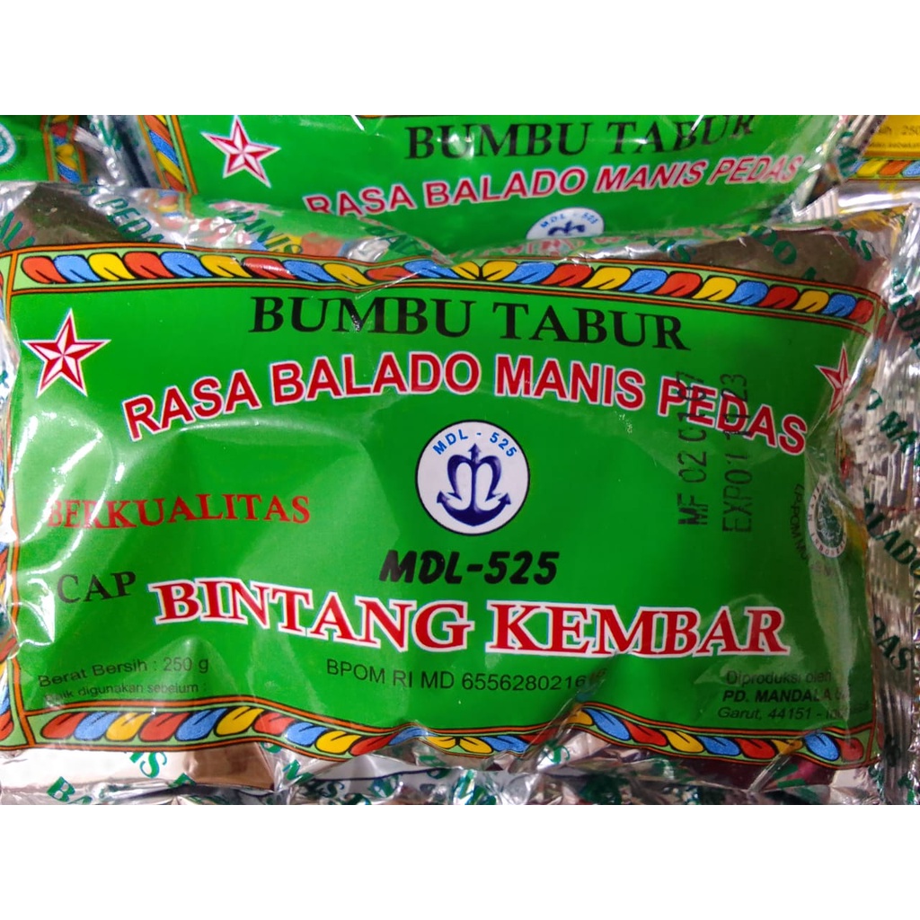 

BUMBU TABUR INSTAN/ BUMBU MASAK CAP BINTANG KEMBAR/RASA BALADO MANIS PEDAS 250g