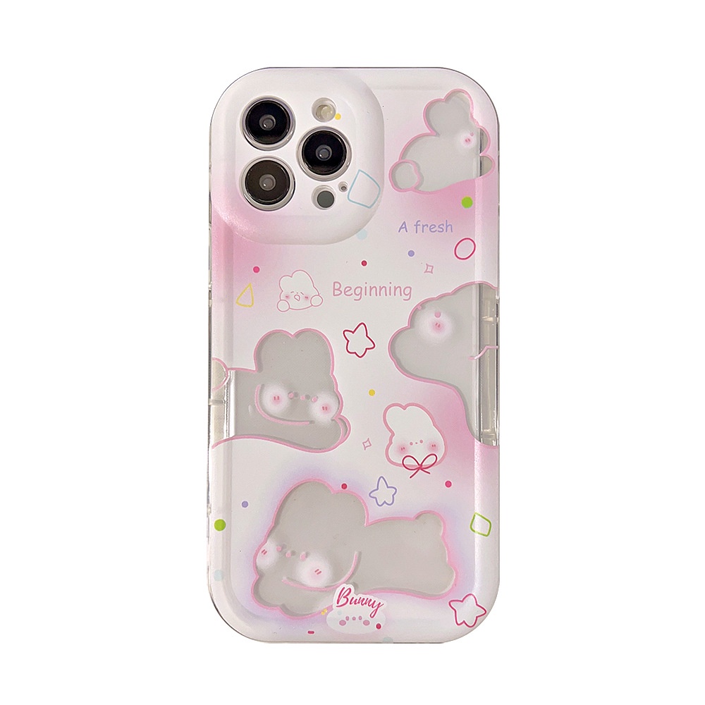 IPHONE Casing Transparan Lembut Kartun Kelinci Pink Lucu Untuk Iphone14 11 12 13 PRO MAX Casing Cover Pelindung AT0016