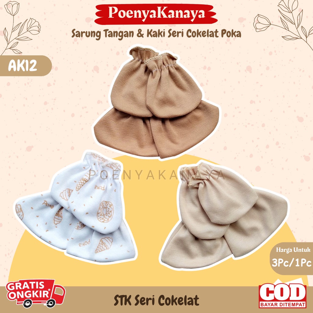 3set/1set Sarung Tangan &amp; kaki Katun Bayi Mitten Sartaki Seri COKELAT POKA AK12