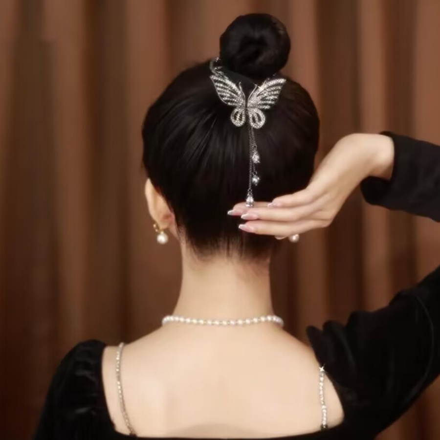 Korea Logam Kupu-Kupu Berlian Imitasi Rambut Klip Rumbai Chian Kristal Jepit Rambut Ponytail Holder Woman Aksesoris Rambut