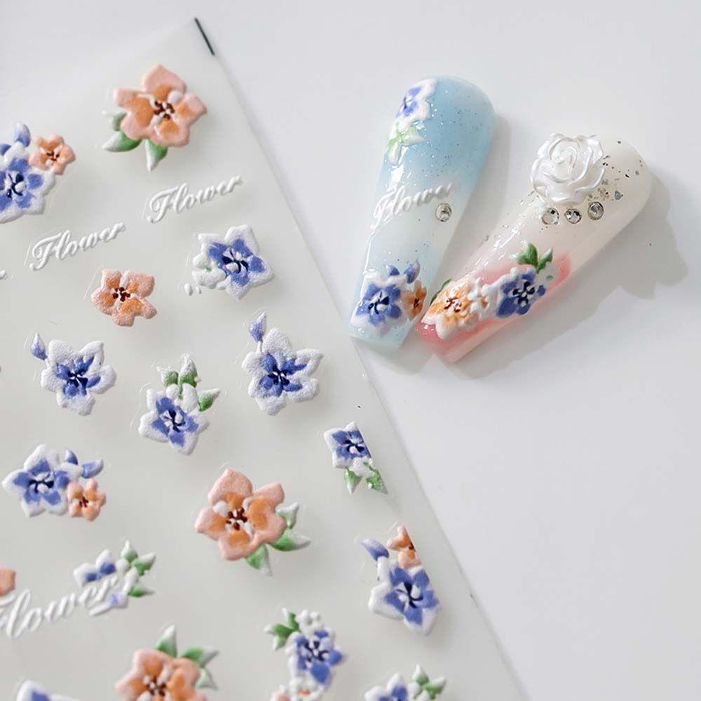 Bunga Agustina Stiker Kuku Wanita Anggrek Daun Awan Hiasan Nail Art