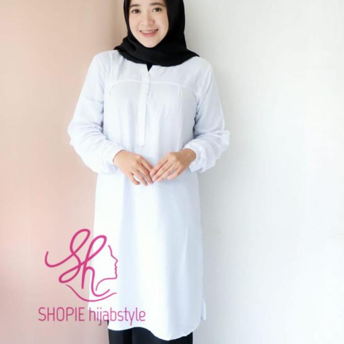 ➹ Tunik Polos - White - Putih - Long Tunik - Tunik Rayon - Fathin Basic ➴