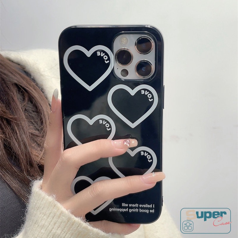 Kartun Cinta Hati Glossy Case Kompatibel Untuk IPhone 7Plus 8Plus XR 14 11 13 12 Pro Max7 8 Plus X XS Max SE 2020 Halus Lembut Tpu Full Pelindung Casing Ponsel