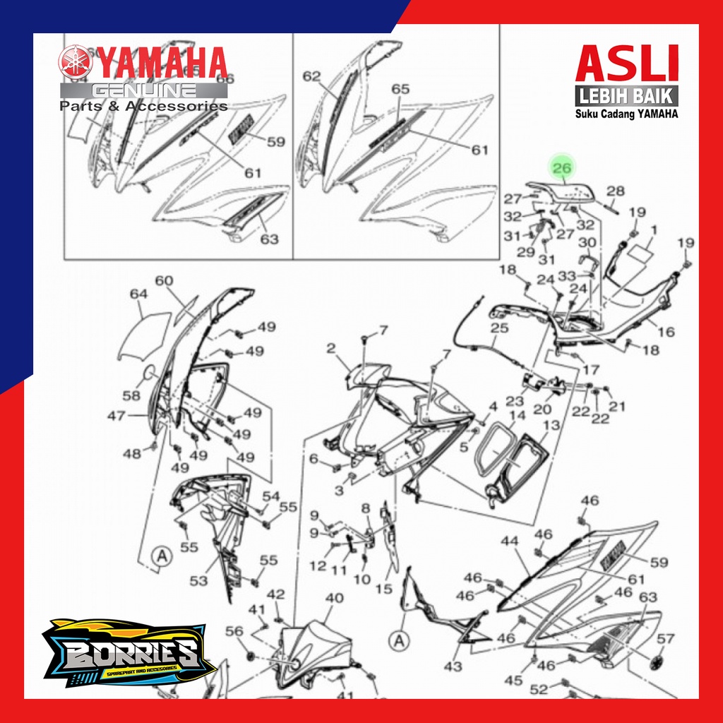 lid cover tutup tangki Aerox old lama 155 Original Asli Yamaha B65-F74A8-00