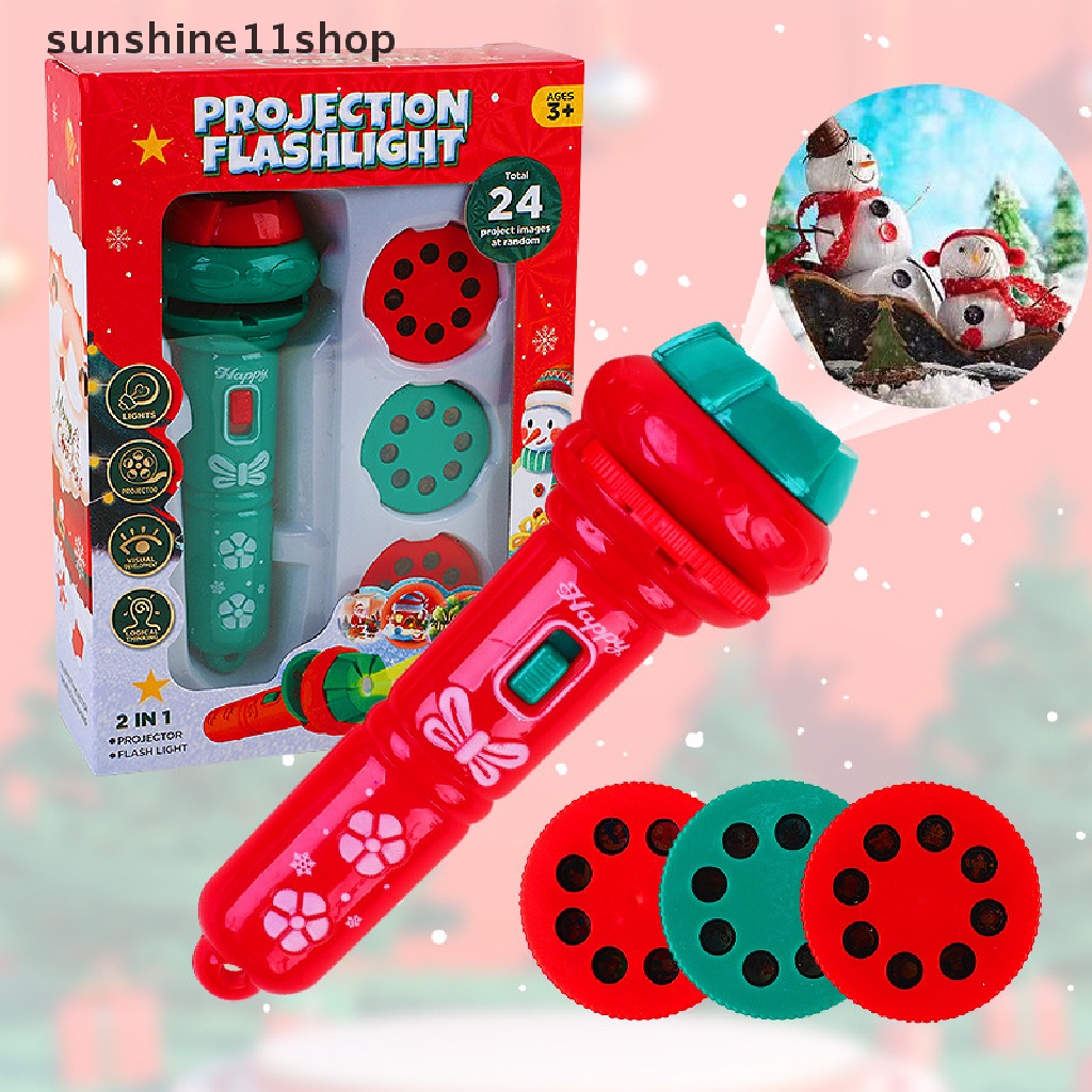 Sho 1Set Senter Proyeksi Natal Multi-Fungsional Portable Motif Kartun Lucu Glowing Mainan Edukasi Dini Untuk Anak Dekorasi Xmas N