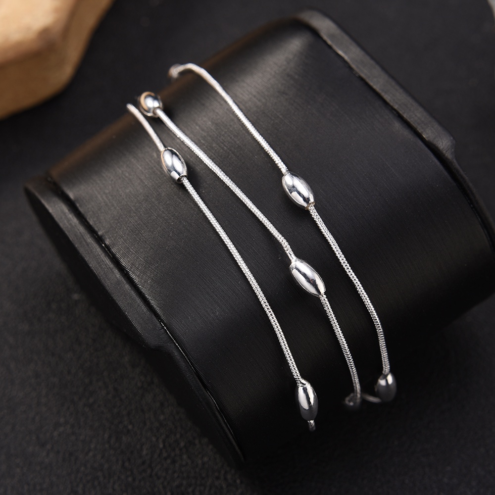 Gelang Hias Harian Perak Tiga Baris Manik Ringan Gelang Gaya Etnik Untuk Wanita Perempuan Trendi Perak Triple Oval Bead Bracelet Elegan Indah Perhiasan Aksesoris