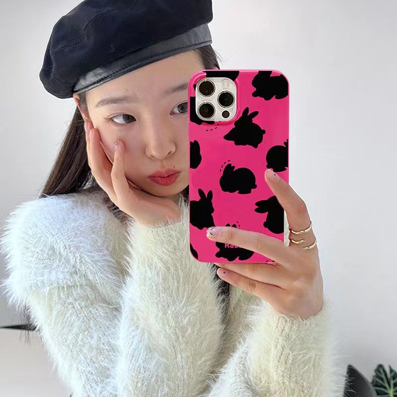 IPHONE Ins Pola Bayangan Kelinci Cocok Untuk Iphone14 14pro 14plus 13 13mini 13pro 13prm iPhone12 7Plus 8Plus Xr XS 13 12mini Pro Max Empat Sudut Casing Ponsel Tahan Guncangan