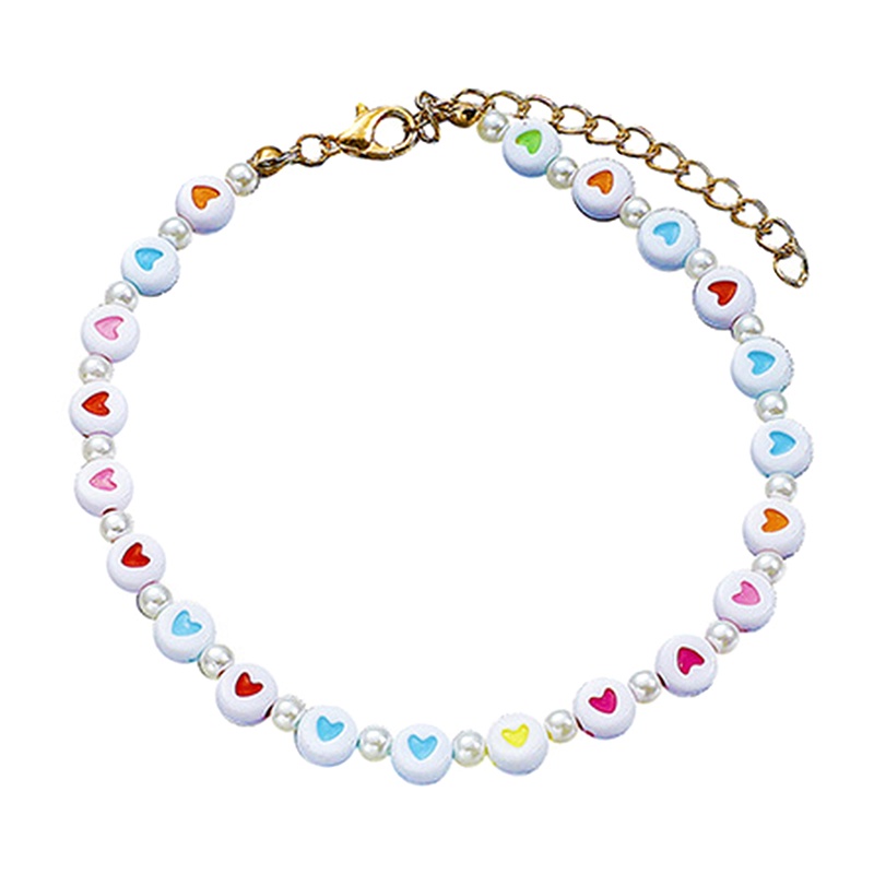 [AYBx] Baju Kaos Distro Pria Wanita Lengan Pendek Warna-warni Manik Mutiara Gelang Kaki Bohemian Manik-Manik Jantung Kalung Akrilik Handmade Bead Bracelet Anklet