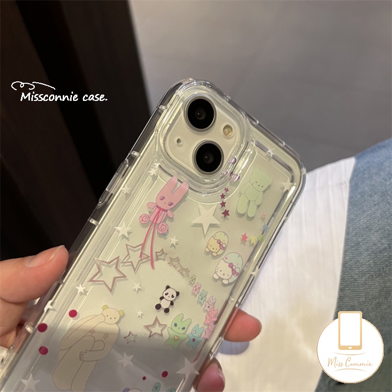 Casing Ponsel Kucing Kartun Kompatibel Untuk iPhone 7Plus 11 13 14 12 Pro Max XR 7 8 6s 6 Plus X XS Max SE 2020 Ins Korea Lucu Beruang Bintang Airbag Shockproof Bening Lembut Tpu Cover