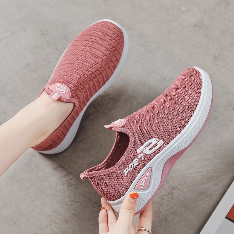 LV0097 Sepatu Slip On Wanita Sepatu Rajut Wanita Import Polos Sepatu Sport Wanita-PINK
