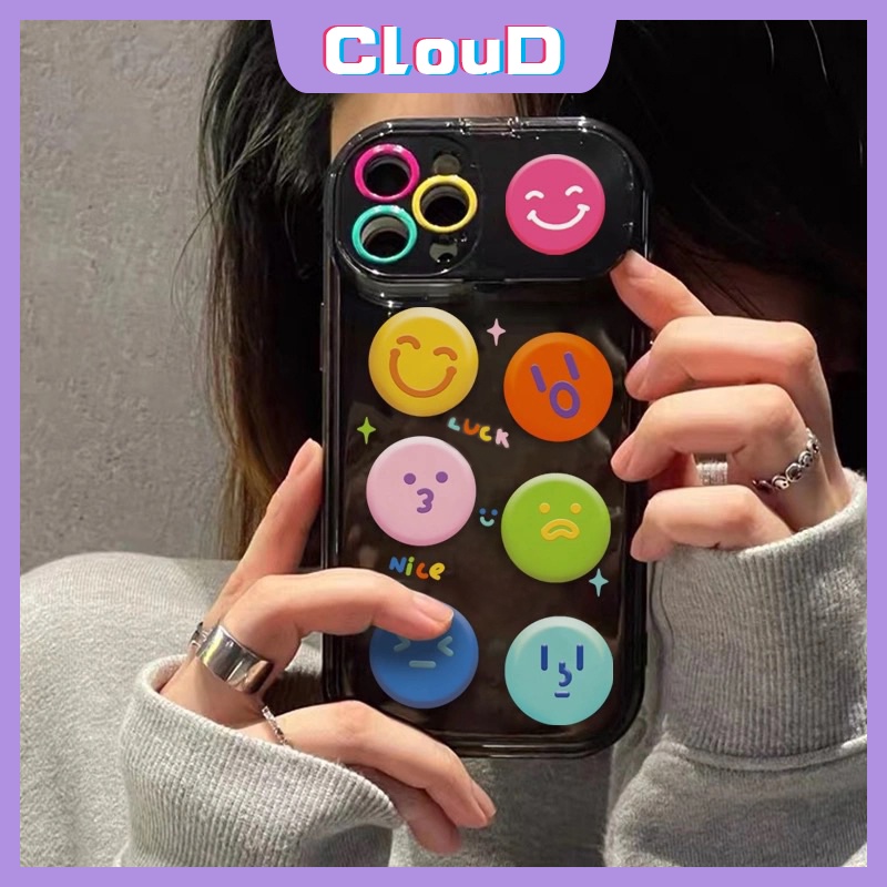 IPHONE Fashion Flip Make Up Mirror Case Kompatibel Untuk Iphone11 7Plus 8Plus X XS Max XR 13 11 14 12 Pro Max7 8 Plus SE 2020 Kreatif Lucu Kartun Smiley Soft Case