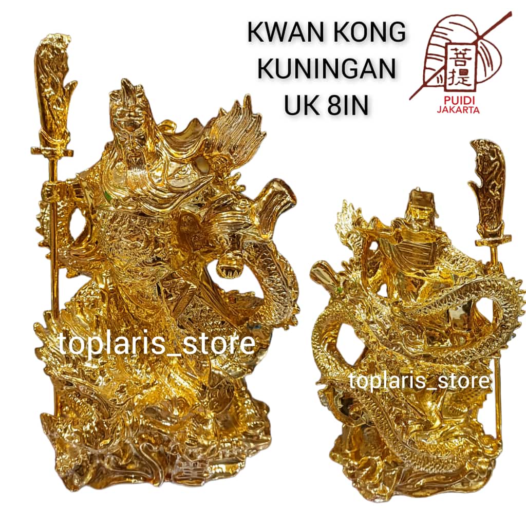 Patung Kwan Kong Injak Naga Kuningan Krum Emas TPO