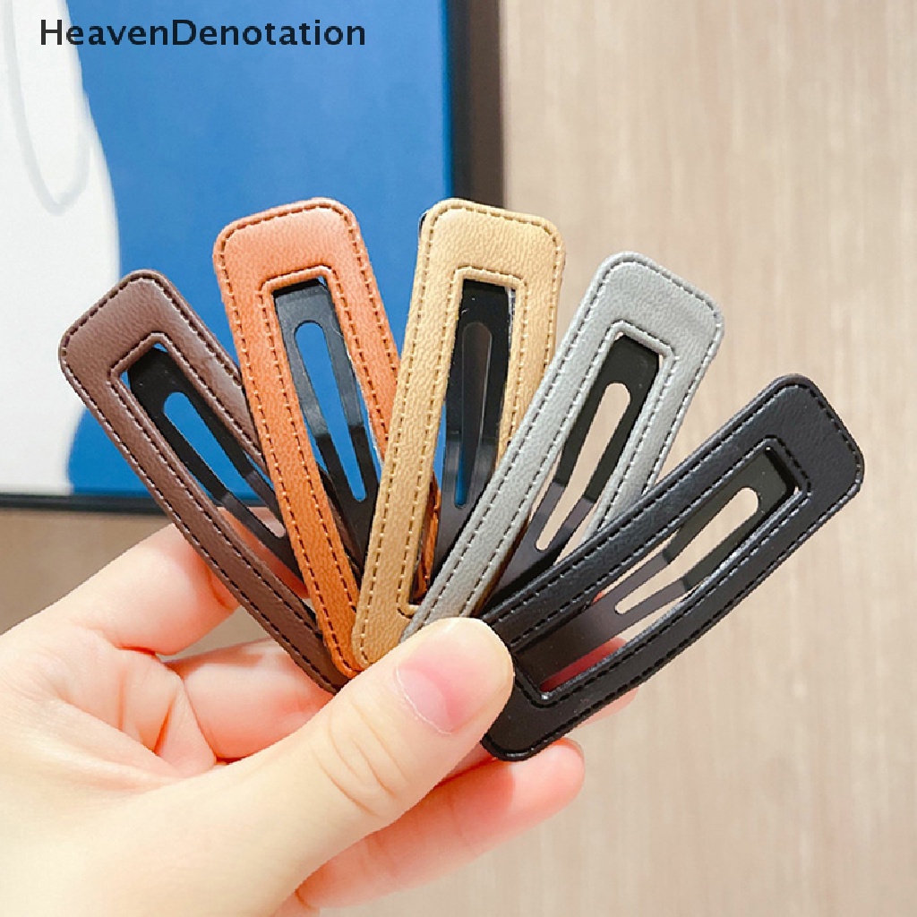 [HeavenDenotation] 5pcs Jepit Rambut Untuk Anak Perempuan Bahan Kulit Persegi Panjang Warna Solid Klip Rambut Untuk Anak-Anak Snap Hairgrips Aksesoris HDV