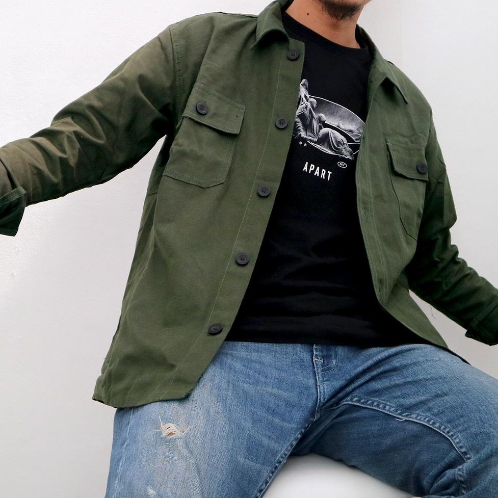 MURAH MERIAH "ARTHUR" JAKET KANVAS / SEMI PARKA / JAKET TRUCKER KANVAS - 2 POCKET - GREEN ARMY