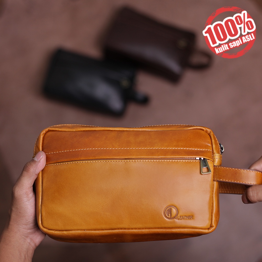 Pouch Bag Clutch Bag Kulit Sapi Asli Pria Wanita Premium