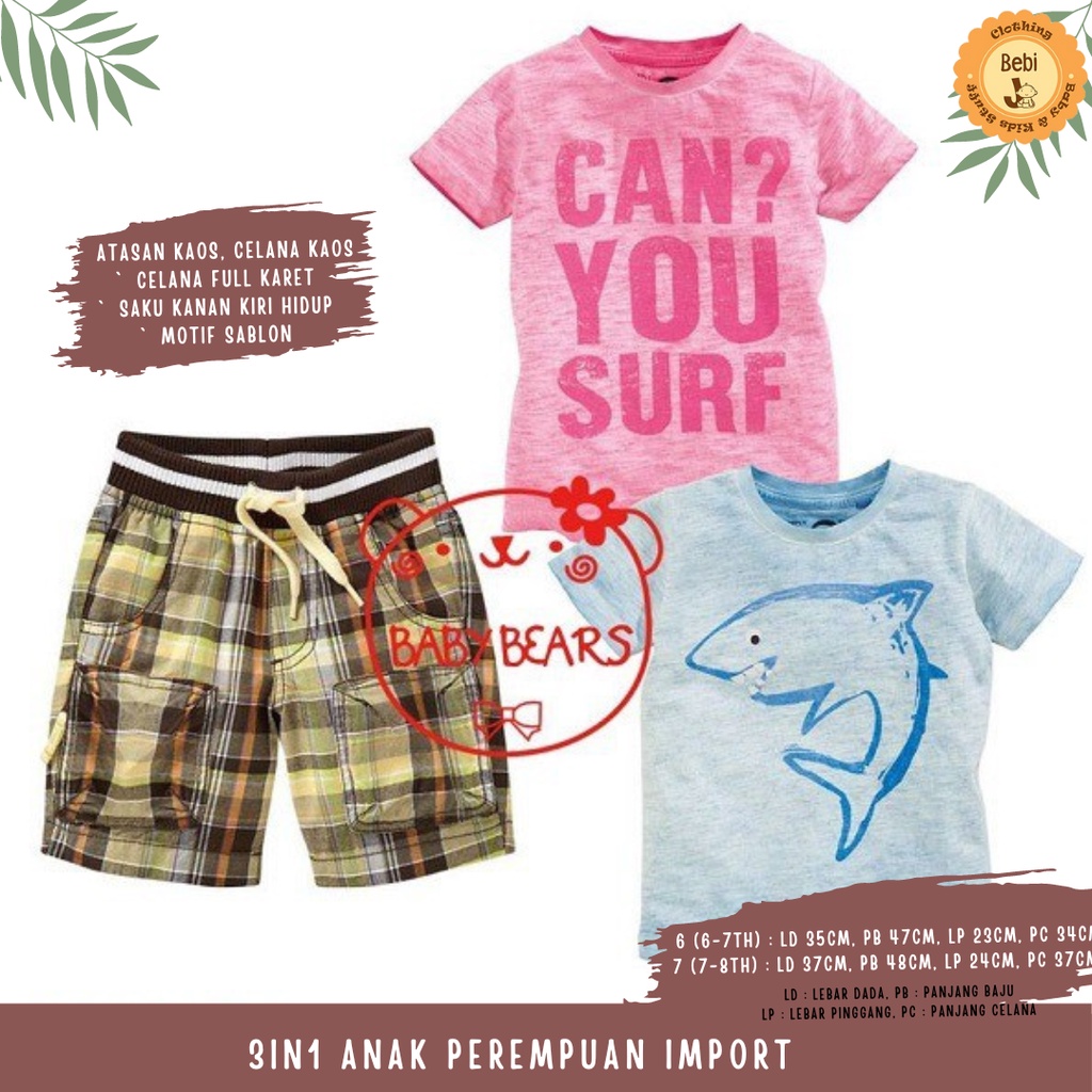 SETELAN 3IN1 ANAK PEREMPUAN IMPORT SIZE 6-8TH